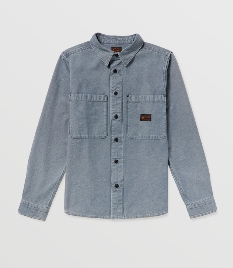 Volcom Level Stone Long Sleeve Shirt Blue Wash Volcom Level Stone Long Sleeve Shirt Blue Wash
